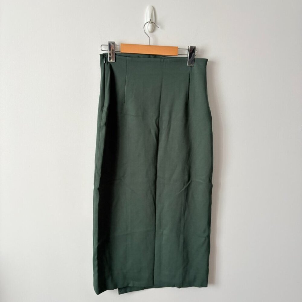 Aritzia Dark Green Midi Pencil Skirt with Button Detail - Picture 4 of 6